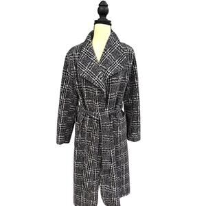 Preppy Plaid Belted Coatigan Sweater Coat Soft Cozy Knit Midi Wrap Cardigan S